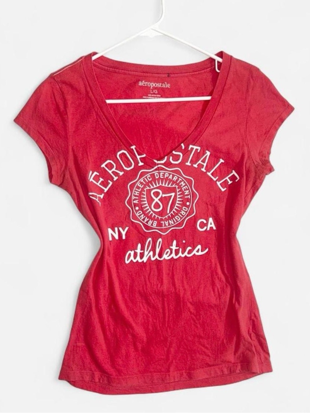 Aeropostale Red V-Neck Athletics Graphic Tee